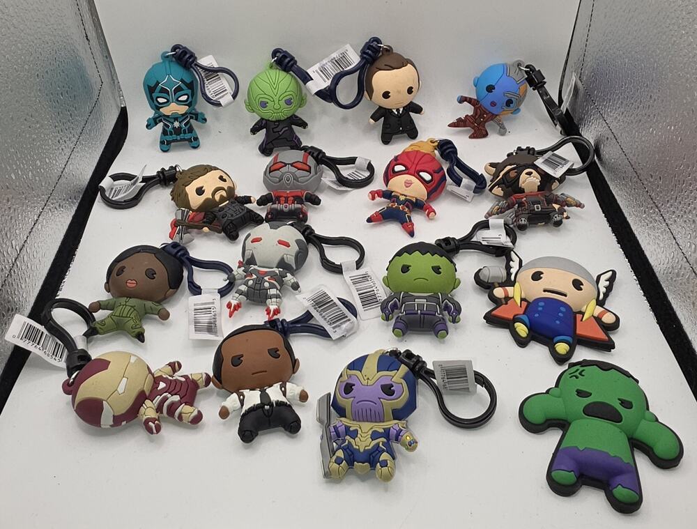 Lot Of 14 Marvel Figural 3D Foam Blind Bag Bag Clips/Keychains